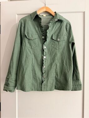 Lightweight Olive Green Button-Up Shirt Jacket